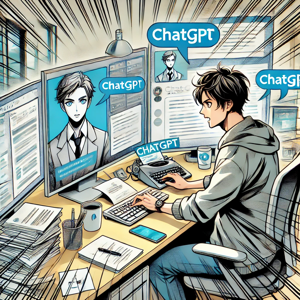 複数の画面を使い、ChatGPTで記事作成やアイデア出しを行うフリーランス